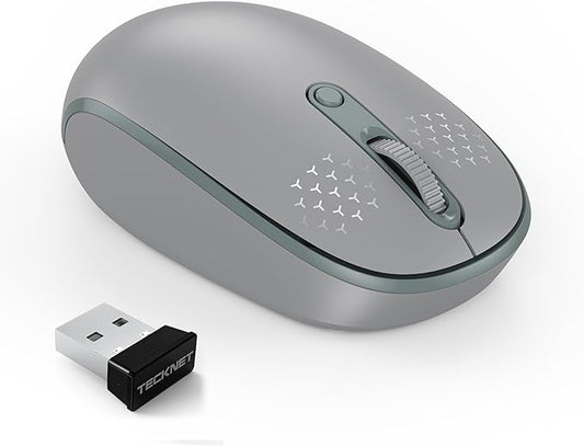 TECKNET Compact Ambidextrous Wireless Mouse for Laptop Grey | 2.4G Quiet Computer Mouse with USB Receiver, 3 Adjustable DPI Portable Cordless Mice for Chromebook, Laptop, PC, Mac