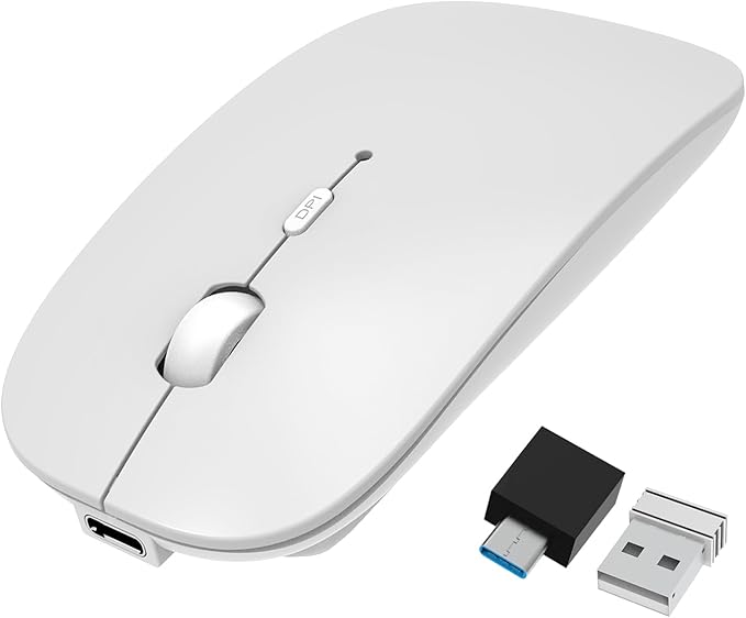 HOTDREAM Bluetooth Wireless Rechargeable Mouse for MacBook Pro/Air/iPad Air/iPad Pro/Laptop/Tablet/iPhone/PC, Bluetooth 5.2/3.0 and 2.4GHz Dual Mode Mouse (White)