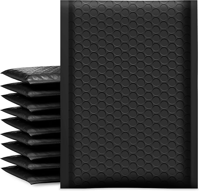 Koja Extra Thick Padded Bubble Mailers, 6x10 in, 50-Pack, Black | Usable interior size 6x9 in. Self-seal closure for secure packaging. Ideal for shipping and small business mailing.