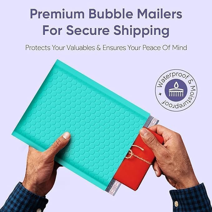 Teal Large Poly Bubble Mailers 12x15 inch | Self Seal Padded Envelopes Cushioned Bubble Mailer | Usable Size 12x15 | WaterProof | Lightweight mailing Shipping Bags | 50 Pack Bulk