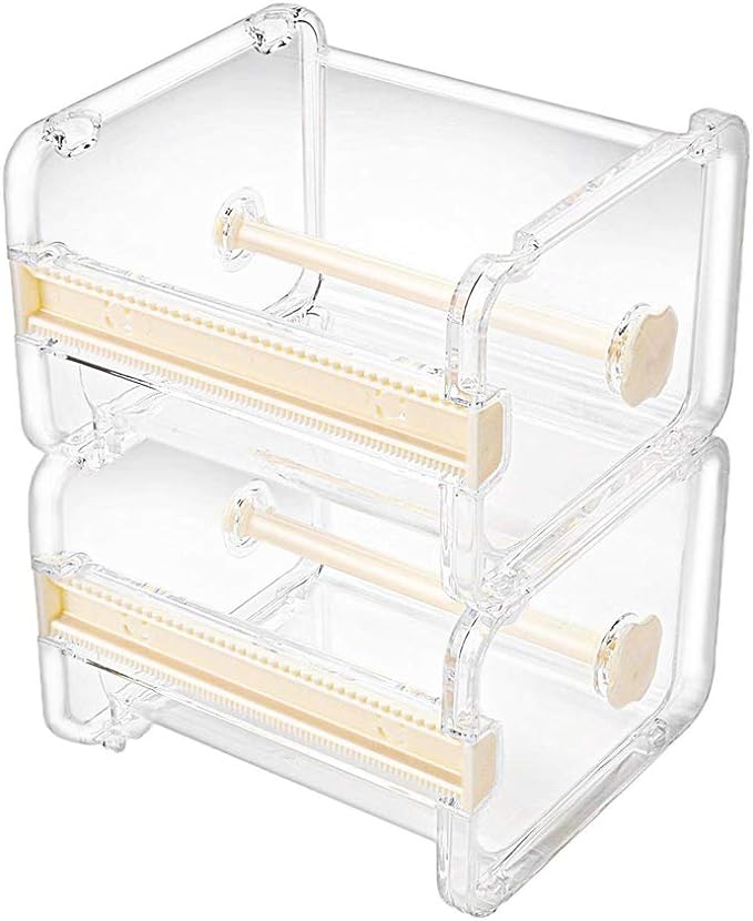 molshine 2 Pack Transparent Desktop Multi Washi Masking Tape Storage Dispenser,Tape Cutter,Tape Roll Holder (Not Include Masking Tape) (Beige)