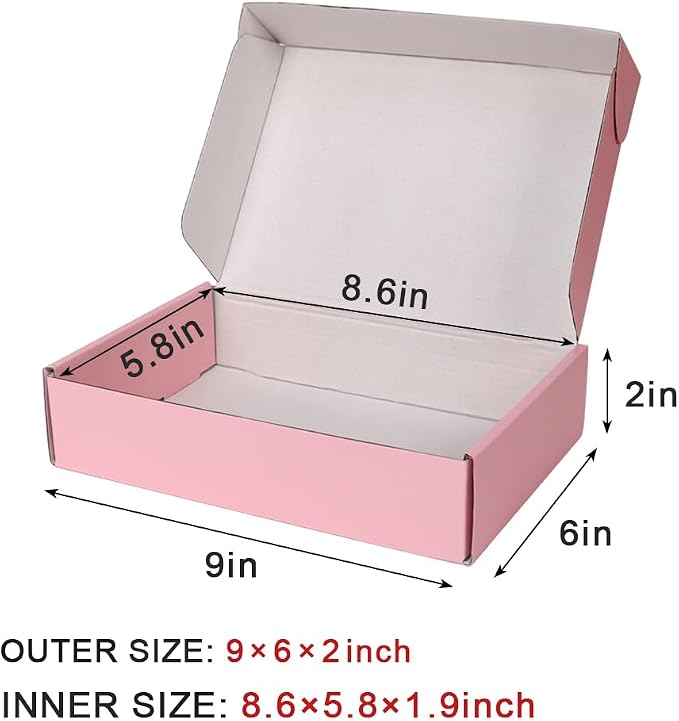 30 Pack 9x6x2 in Corrugated Shipping Boxes Small, Pink Shipping Mailing Boxes for Packaging, Recyclable Cardboard Box Mailers Small Business