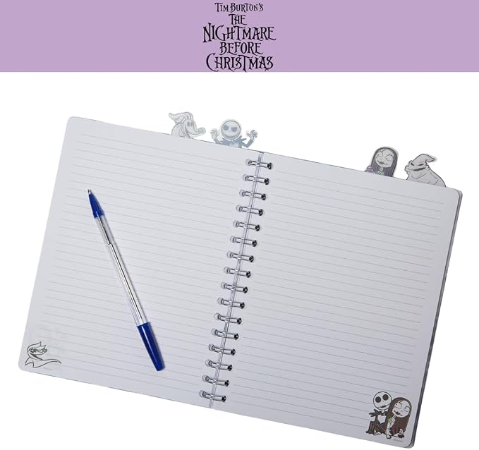 Nightmare Before Christmas Tab Journal Notebook, Spiral Bound, 96 Lined Pages, 8 x 7 inches, Black/White