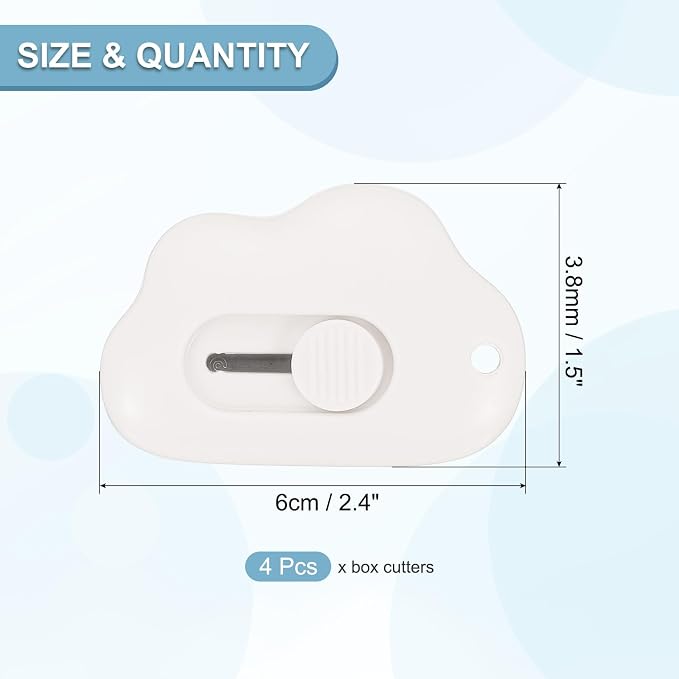 PATIKIL Box Cutters, 4 Pcs Retractable Letter Opener Cloud Shaped Small Package Opener Envelope Slitter for DIY Envelope Mail Opening Paper Cutting, White (2.4x1.5Inch)