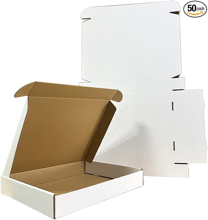 50 Pack 13x11x2'' Shipping Boxes, White Corrugated Cardboard Mailers for Mailing Packaging Small Business (W13112-50)