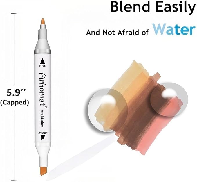 Arhomet 6 Colors Skin Tone Alcohol Markers Set, Skin, Wood, Earth Colors Dual Tips Art Markers Drawing Sketched Double Tipped for Adults Beginner Artists (Skin Tone)