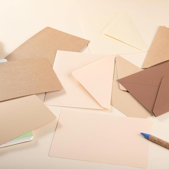 25 Pieces A7 Colored Envelopes with Cards and Stickers Set, Brown 5Colors | 5x7 inches Envelopes For Weddings, Invitations, Birthday, Baby Shower