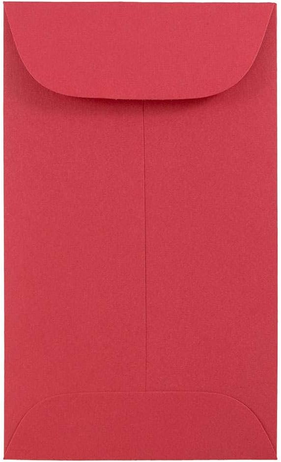 JAM PAPER #3 Coin Business Colored Envelopes - 2 1/2 x 4 1/4 - Red Recycled - 50/Pack
