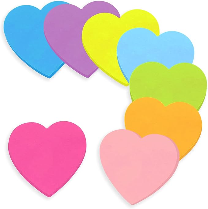 Sticky Notes, 560 Sheets 3 × 3 Inches Heart Shaped Bright Colors Self Sticky Notes Pad Colour Sticky Notes for Home Office Notebook(8 Color)