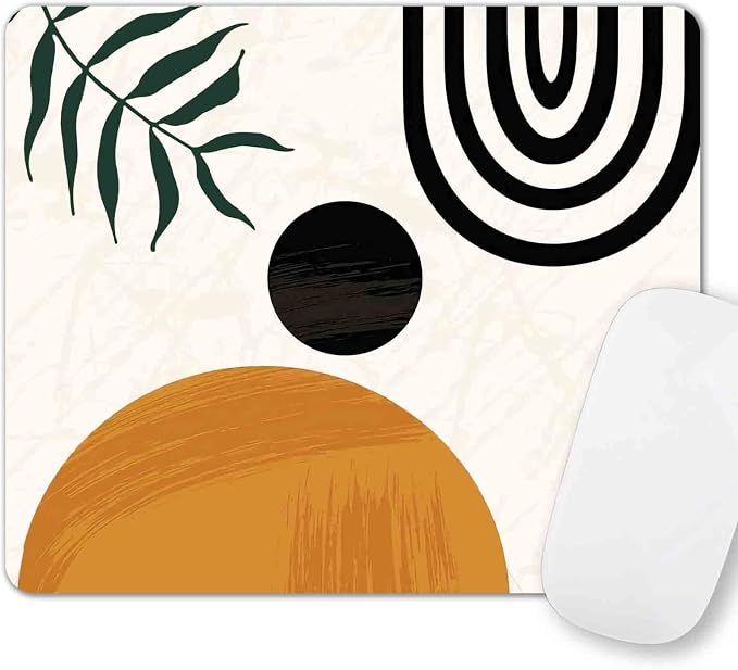 Boho Mouse Pad, Square Personalized Premium Texture Custom Computer Cute Mouse Pad Design,Women Mousepad with Washable Cloth Non-Slip Rubber Base for Office, Beige Modern Aesthetic
