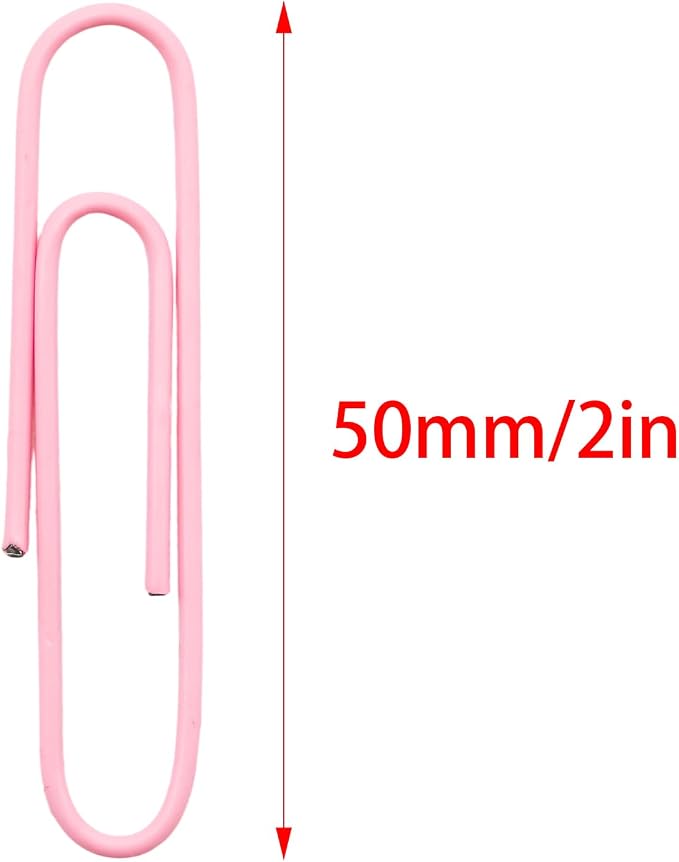 100 Pcs Pink Paper Clips, 2 Inch (50mm) Colorful Paperclips | Vinyl Coated, Colored Jumbo Paper Clips, Rust Proof, for Office, School, DIY, Bookmarks and Document Organization