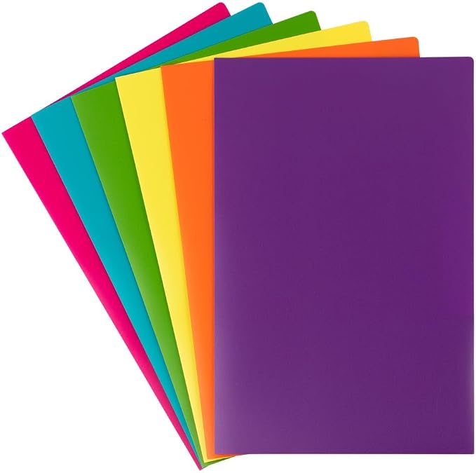 JAM PAPER A4 Heavy Duty Plastic 2 Pocket Presentation Folders - Assorted Fashion Colors - 6/Pack