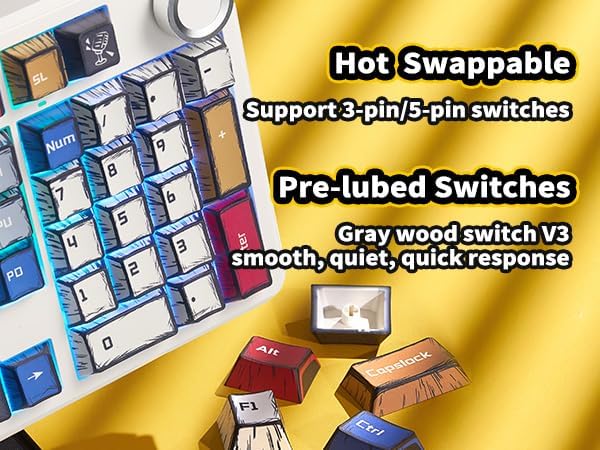 x Aula F99 Pro Mechanical Keyboard, Wireless Gaming Keyboards RGB Backlit Hot Swappable Custom Creamy Bluetooth Computer Keyboard, Tri-Mode BT5.0/2.4GHz/USB-C, Pre-lubed Switches PBT Keycaps | 99 Keys,8000mAh Rechargeable,Hot Swappable Custom,RGB Backl...