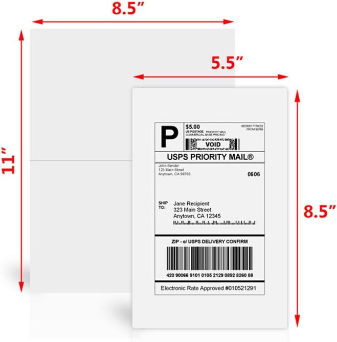 9527 Product 8.5" x 5.5" Half Sheet Self Adhesive Shipping Labels for Laser & Inkjet Printers, Easy to Peel Label, 100 Sheet 8.5 x 11 Address Labels, 2 Labels per Sheet (200 Labels)