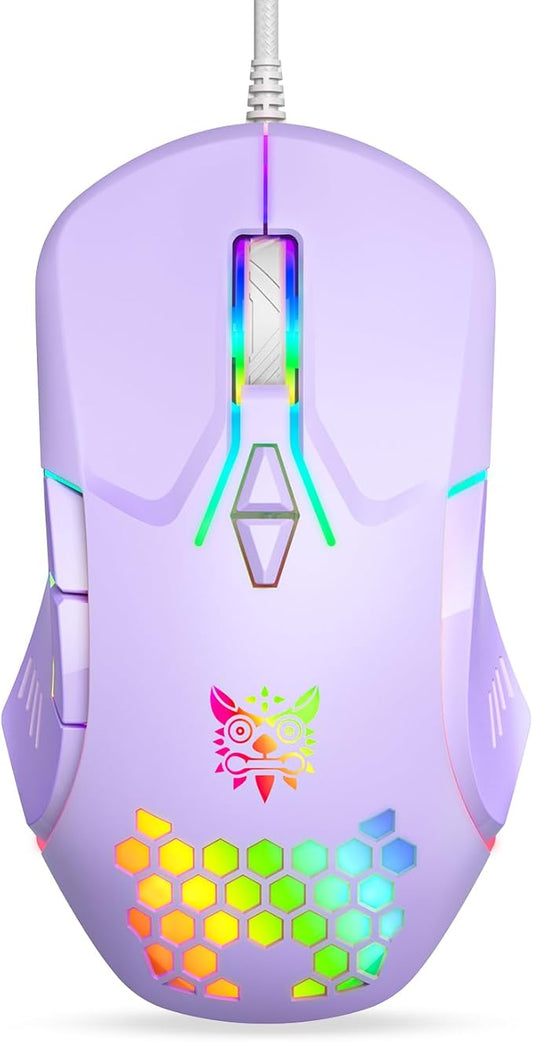 Wired USB Mouse, Computer Mouse with RGB Lighting, 4 Adjustable DPI, Ergonomic Optical Office Mouse, 7 Buttons Corded Mice for Window/PC/Laptop/Desktop/Mac/Chromebook,Purple