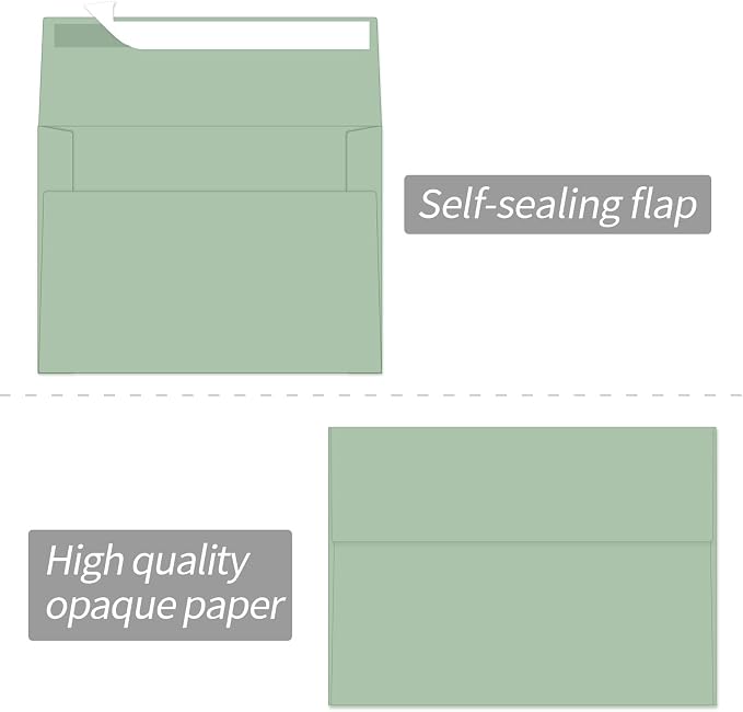 100 Packs 5x7 Sage Green 5x7 Envelopes, A7 Envelopes for Invitations