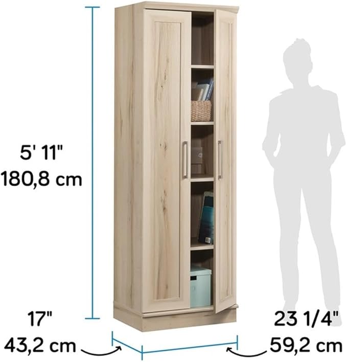 Sauder HomePlus Two Door Storage Cabinet/Pantry Cabinet, Pacific Maple Finish | Two Door