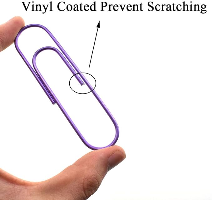 HAHIYO Paperclips 4 inch (100mm) Extra Large Paper Clips Sturdy Bright Purple Vinyl Coated Prevent Scratching Tearing The Pages for Bookmark Organize Home Office School 14 Pack