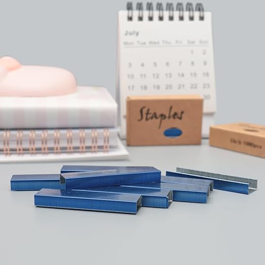 NatSumeBasics 3000 Blue Staples 26/6 Standard Colored Staple Refill for Desk Stapler, 1000 Per Pack, Total 3 Pack Staples (Blue)