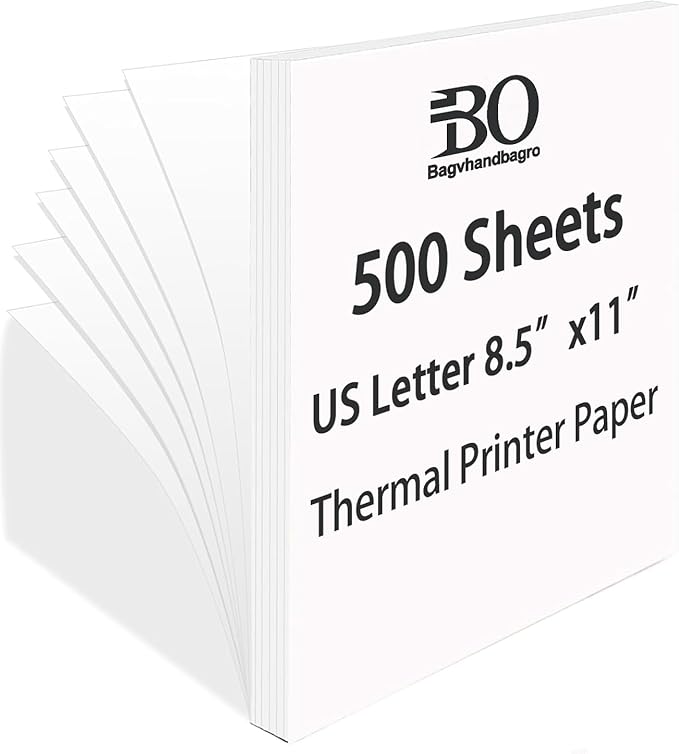 500 Sheets Single Thermal Paper 8.5 x 11 Inches US Letter Size for Thermal Printer, M08F/ A28U/ A40 Portable Printer, Inkless and Wireless Printers for Home Use Advanced Value Set.