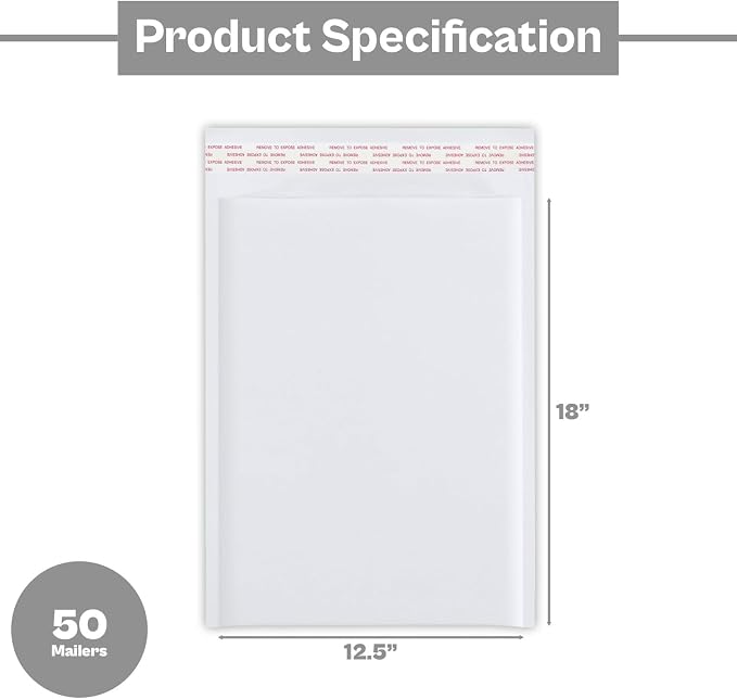 PSBM #6 50 PCS 12.5 x 19 Inch White Kraft Bubble Mailers, Cushion Padded Envelopes, Self-Sealing Peel-Off Strip, Ideal for Shipping CD, DVD, Jewelry, Photos, Magazine, Books, Clothes and More