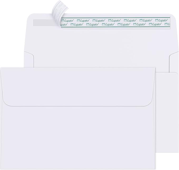 Eupako A9 Envelopes Sefl Seal 250 Pack, White Invitation Envelopes for Photos, Invitations, Announcements, Wedding, Baby Shower, 5-3/4 x 8-3/4 Inches