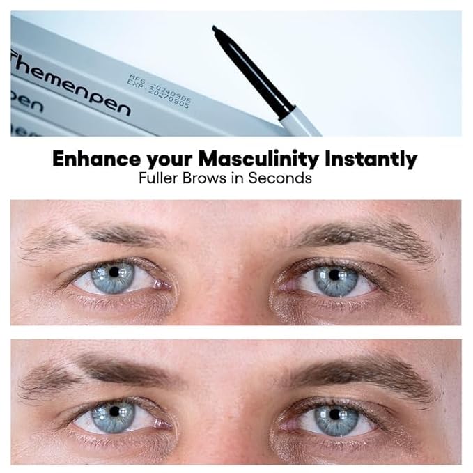 The Men Pen - Waterproof Eyebrow Pen | Beard Filler for Men | Microblading Eyebrow Pen | Hair Filler | Anti-Smudge | Mustache, Beard & Eyebrow Filler | Light Brown (Pack of 3)