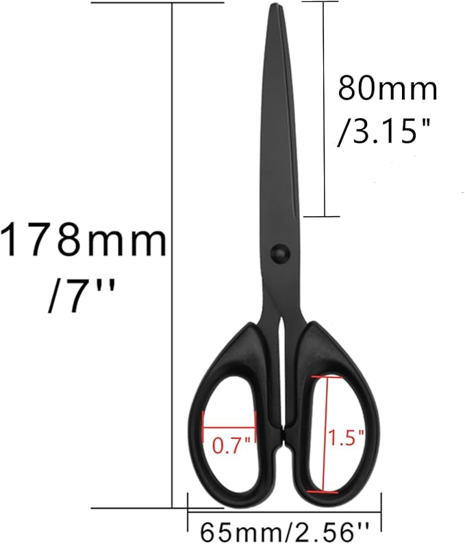 AxeWoodz Black Office Scissors 7 Inch All Purpose Sharp Scissor Stainless Steel Blade Shears Straight ABS Handle Shear for Paper, DIY Craft, Office, School, Home