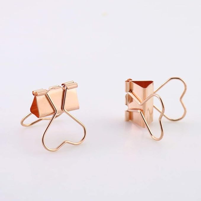 Rose Gold Metal Binder Clips with Heart Shaped Handle, 0.74" Foldback Clips, 12 Pcs