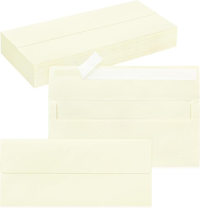 50 Pack #10 Ivory Envelopes Letter Size Self Seal Cream Business Envelopes | Security Mailing Envelopes, 4 1/8 x 9 1/2 Inches, Beige