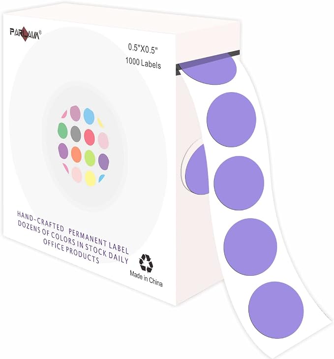 PARLAIM 0.5 Inch Round Permanent Adhesive Color-Code Dot Stickers,1000 Stickers (Lavender)