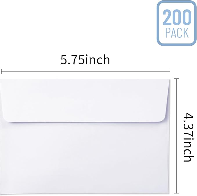200 Packs White A2 Envelopes for Invitations,4.375x5.75 Envelopes for Greeting Cards, Printable, Self Seal for Weddings, Graduation, Birthday, Photos, Postcards