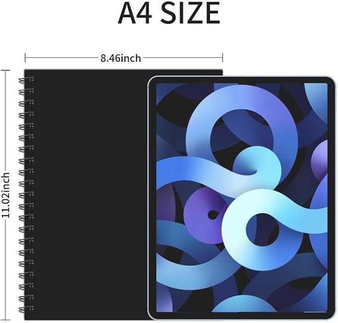 Unlined Spiral Notebook 8.5" x 11" Black Hardcover Blank Journal | A4 large size,4 pack sketch book,100gsm thick paper no ink bleed for drawing note taking school office,160 pages