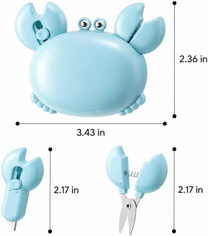 Crab-Shaped 4-in-1 Multi Tool Opener, Magnetic Fridge Magnet, Beer Bottle Opener, Retractable Box Cutter & Mini Scissors, Compact Kitchen Gadget for Home Office (blue)