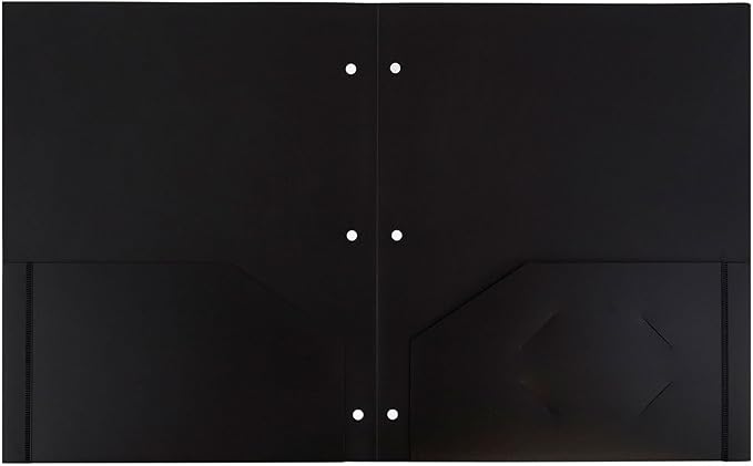 JAM PAPER Heavy Duty Plastic 3 Hole Punch Pocket Folders - Extra Tough School Folders - Black - 6/Pack