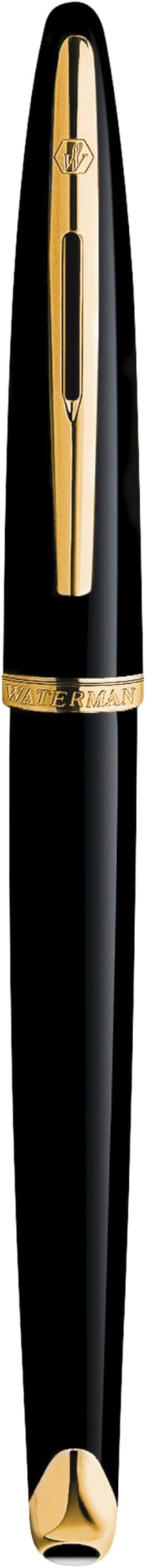 Waterman Carène Black Sea Fountain Pen High-Gloss Black & 23k Gold Clip Medium Nib with Blue Ink Cartridge Gift Box