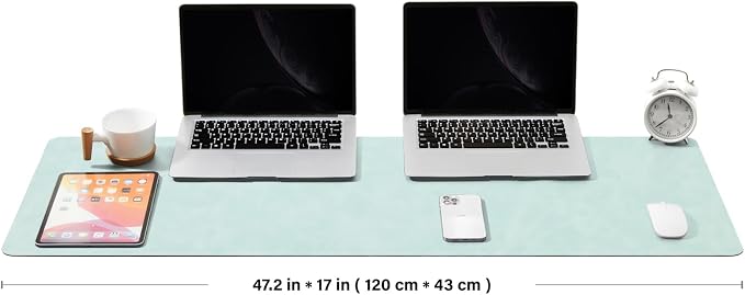 Distressed Leather Desk Mat - Non-Slip PU Desk Pad for Office and Home - Desk Organization and Accessories - Ideal for Large Mouse Pad and Desk Mats on Top of Desks(Mint Green,47.2"x 17")