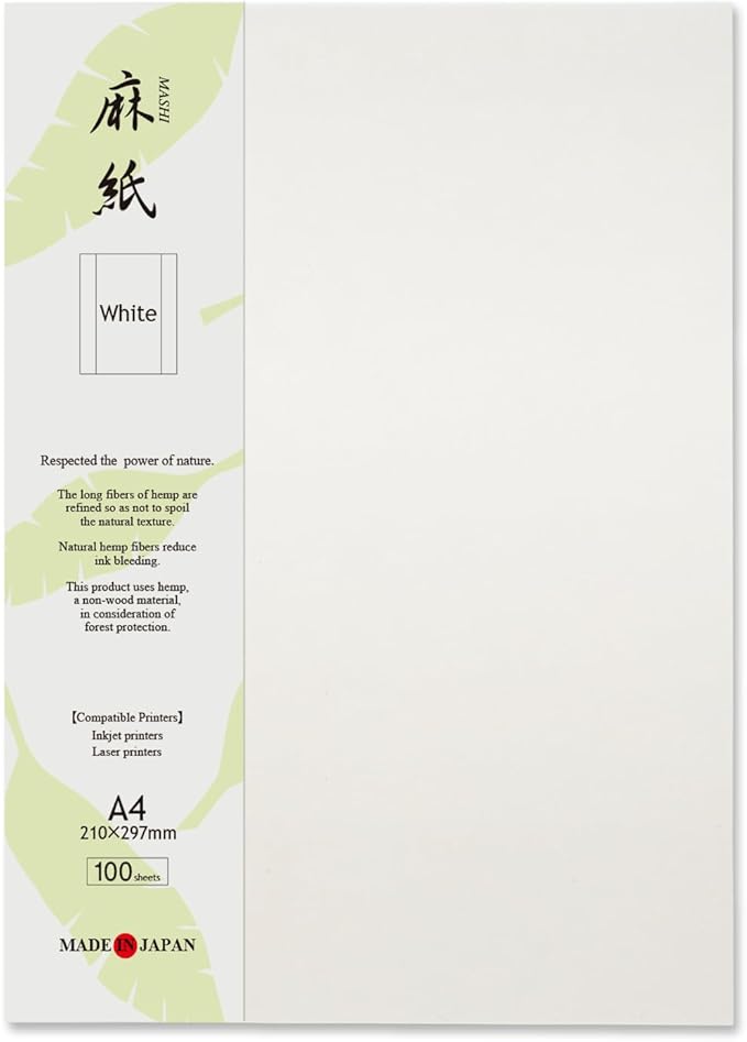 Japanese Rice Paper Printable A4 Size Paper (100 Sheets), Multipurpose Copy Paper for Laser and Inkjet Printers, Made in JAPAN, White