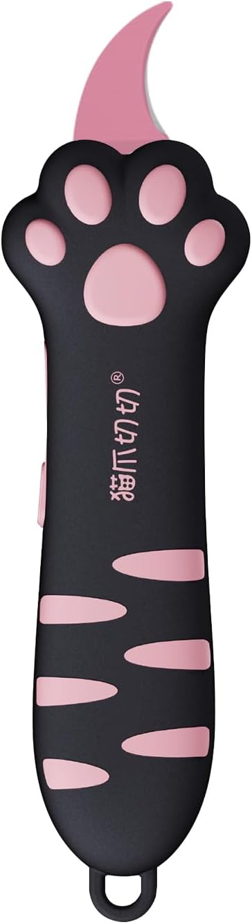 Cat Paw Box Cutter Retractable with Cat Paw Handle, Multifunctional Knife Set (Black)