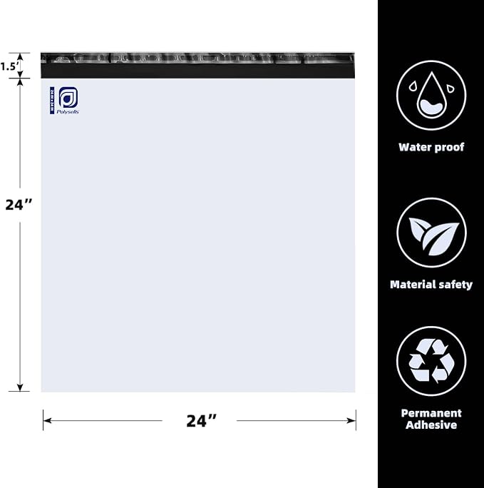 POLYSELLS 50 pcs 24x24 Inches White Poly Mailers Shipping Envelopes, Strong Adhesive Sealing, Waterproof, and Tear-resistant Postal Mailing Bags for Clothing, Books, and Accessories