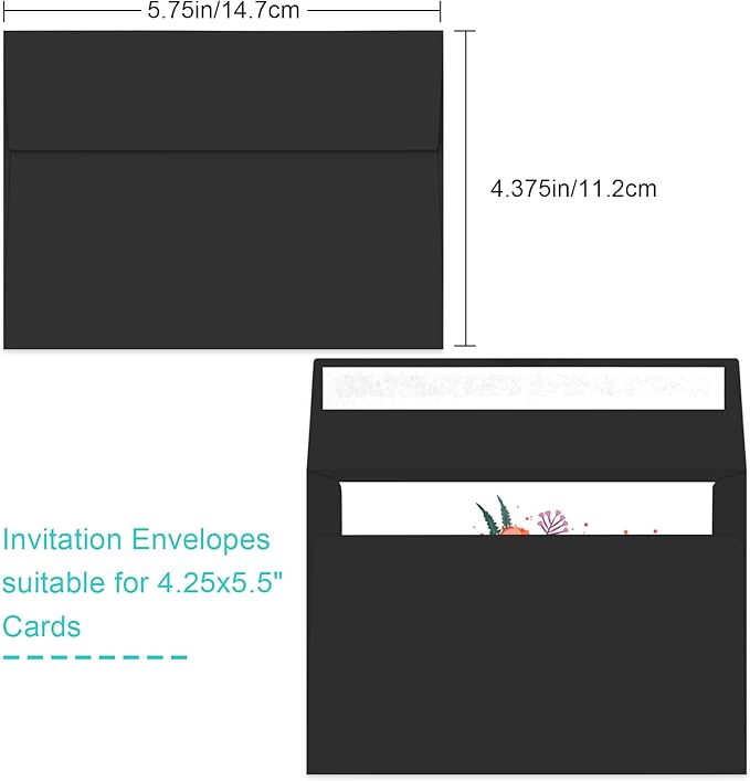 70 Packs of Invitation Envelopes, A2 Envelopes Black, Postcard Envelopes for 4.5x5.5 Cards, Envelopes for Invitations, Self Seal for Photos RSVP, Greeting Cards
