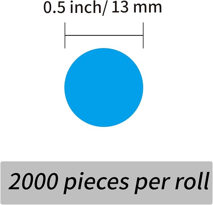 2000 Pieces 0.5 Inch Round Color Coding Labels,Circle Dot Stickers Used for Classroom Office and More,with Perforation Line (Blue)