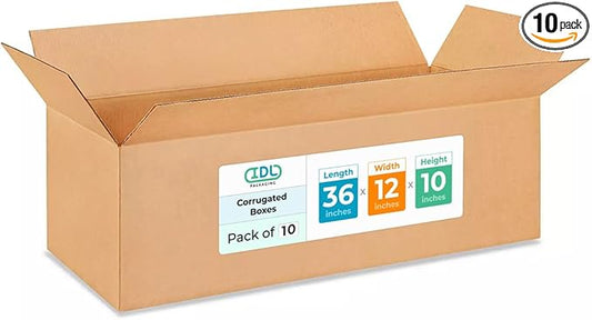 Large Shipping & Moving Boxes 36x12x10 inches (10-Pack) - Extra Strength 200 lb vs Regular - USA-Made Corrugated Boxes for Packaging Moving Stuff - Durable Shipping & Moving Box by IDL Packaging