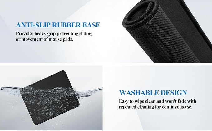 Mouse Pads, 3 PCS, Black Standard Mouse Pads, Office and Gaming,Stitched Edges, Rubber Anti Slip Base Mouse pad, Dirt Resistant, Durable, Square, 10.2 inches x 8.3 inches x 0.12 inches