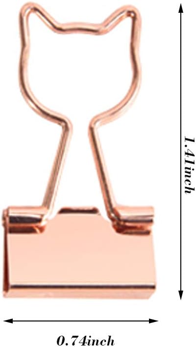 Cat Binder Clips,Rose Gold Cute Metal Binder Clips with Cat Shaped 3/4-Inch Small Office Supplies for Cat Lovers Decor (12Pcs)