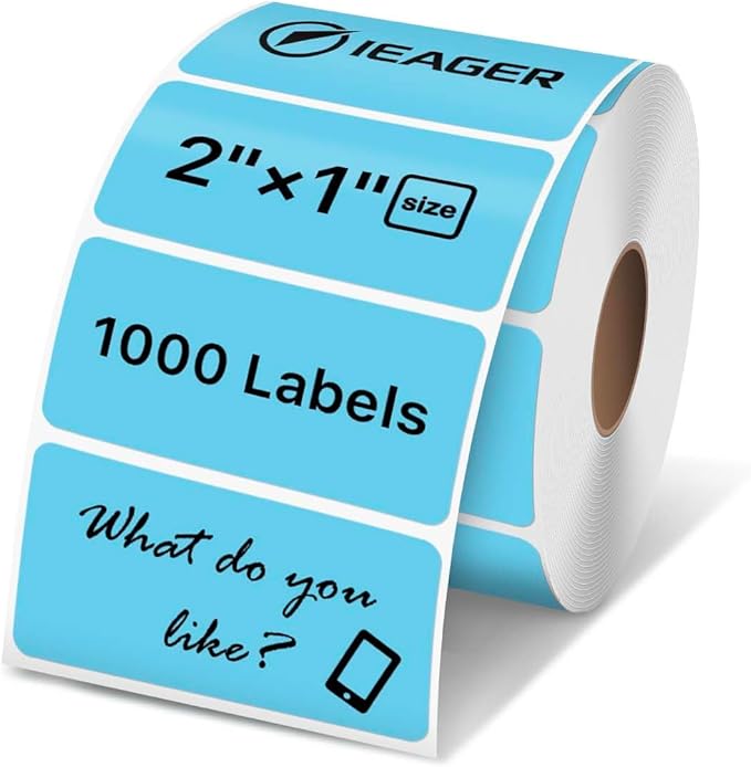 iEager 2x1 Inch Thermal Labels, Blue Rectangle Thermal Printer Stickers, Durable Shipping Label Printer Sticker for Barcode, Name, Address, 1000 Labels/Roll
