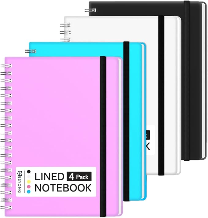 BEYONG Spiral Journal Notebook - Small Size, Lined Journals for Writing, Journaling, Note Pad, Diary, Work & School, Men & Women (4 Pack, 5x7)