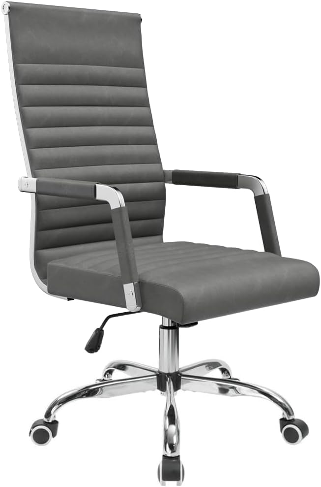 Furmax Ergonomic Office Desk Chair, Executive Ribbed Mid-Back PU Leather Conference Room Chair Adjustable Swivel Chair with Arms (1, Bicolor Vintage Grey)