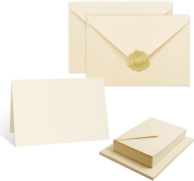 40 Pack Blank Cards and Envelopes 4x6 Cream, A4 Invitation Envelopes | A4 Folded Cardstock and Envelopes for Wedding, Note Card, DIY Greeting Cards,Thank you Cards, Birthday Christmas Invitations