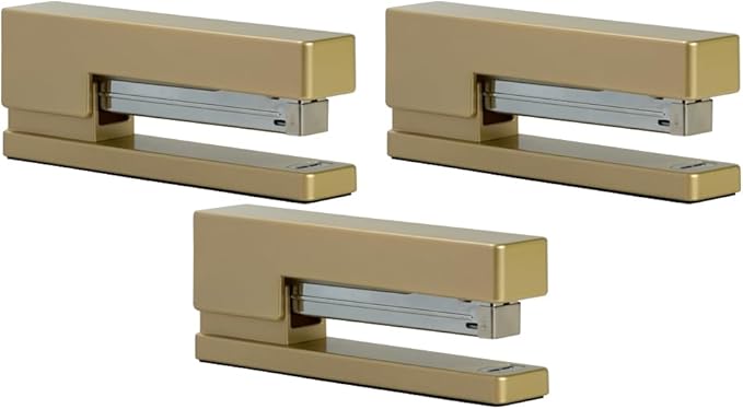 JAM PAPER Modern Desk Stapler - Gold - 3/Pack